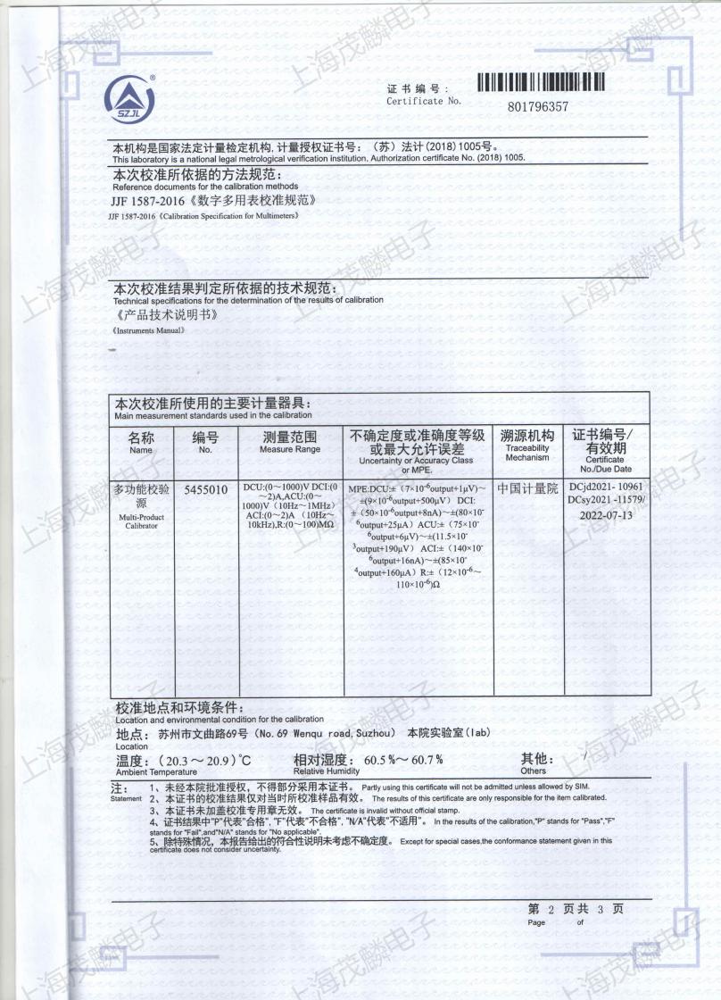 皮安表計量校準證書_01